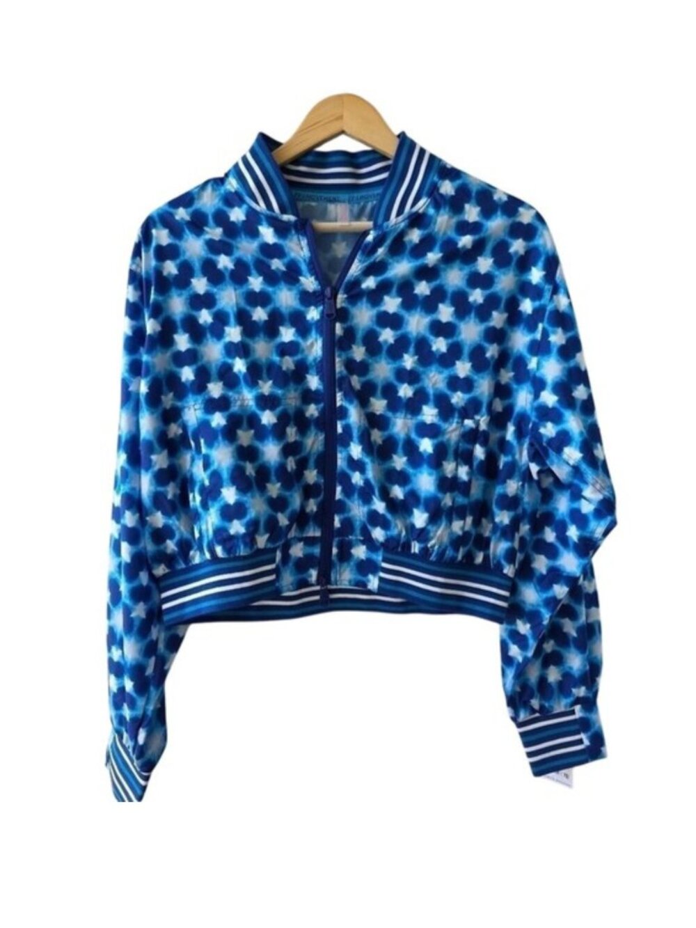 FP Movement Womens Tennis Jacket M Blue Floral Indigo Cropped Bomber Courtcore